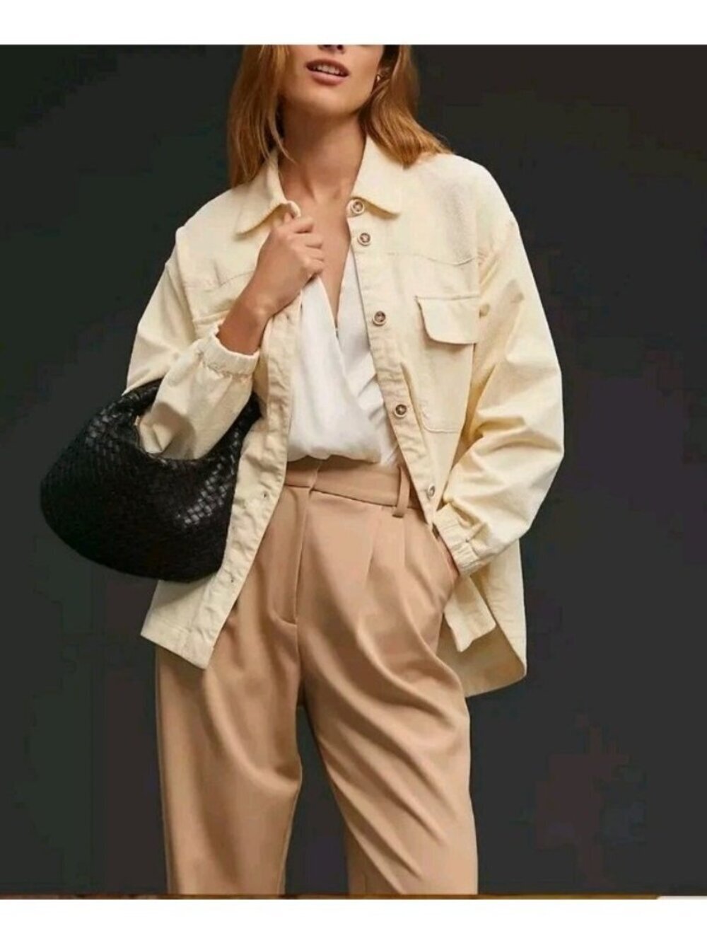Anthropologie Corduroy Shacket Outdoor Everyday Size Small Cream Pockets